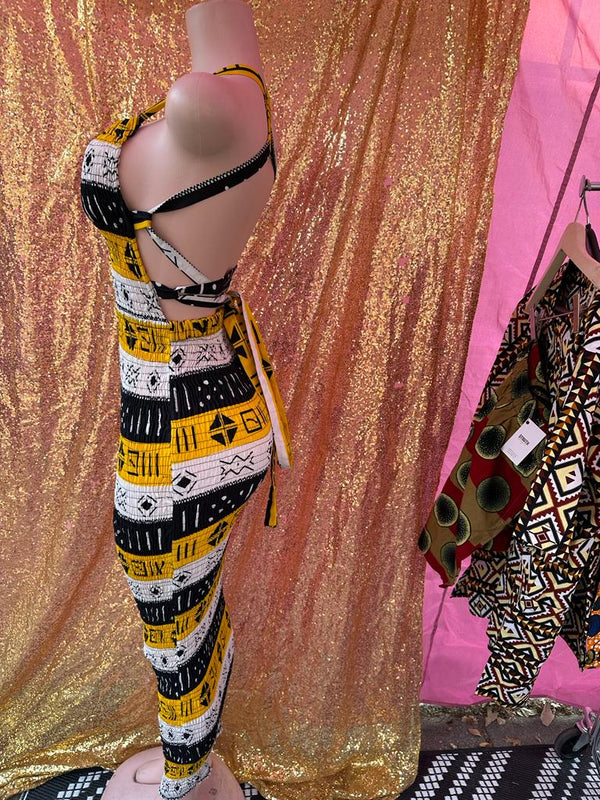 Imani Backless Maxi Dress (Black & Yellow)