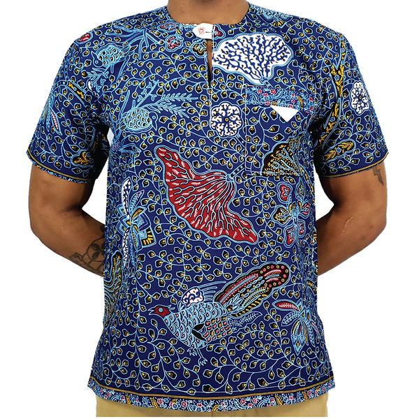MEN'S AFRICAN PRINT SHORT SLEEVE TRADITIONAL SHIRT (LOVE WEB)