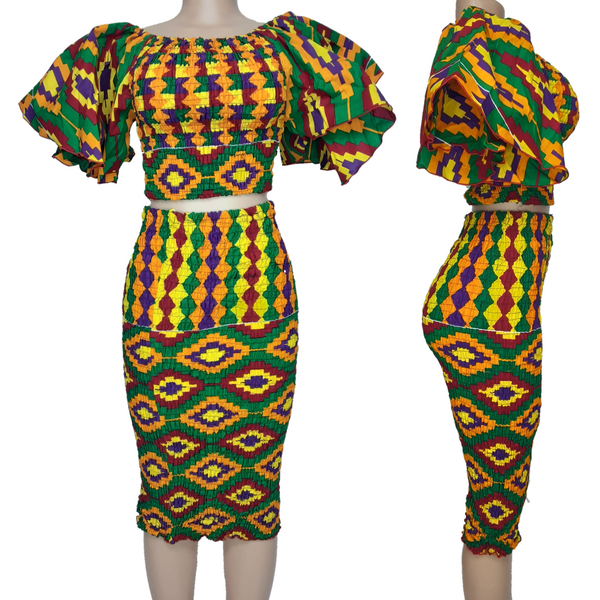 Adomah Flare 2-Piece Set (Diamond Kente)