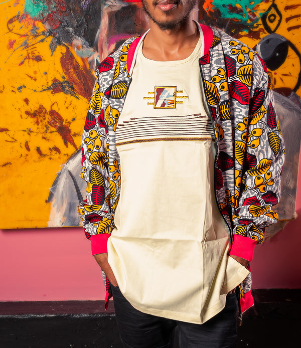 MEN'S AFRICAN PRINT BOMBER (LEAF RED/YELLOW )