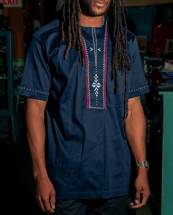 Mens Traditional Shirt (Royal Blue W/ Stich Design)