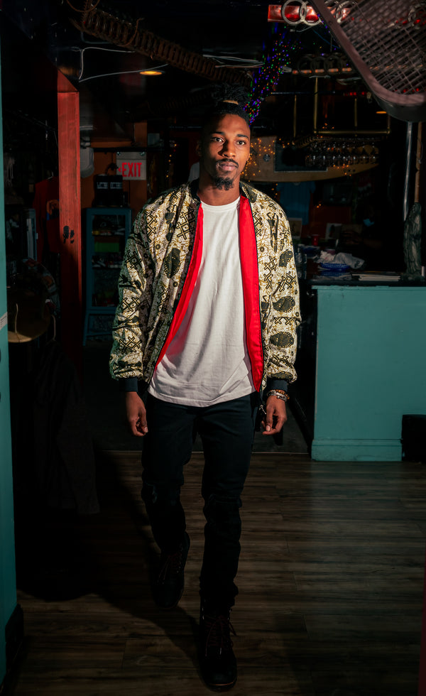 MEN'S AFRICAN PRINT BOMBER (White /Green )