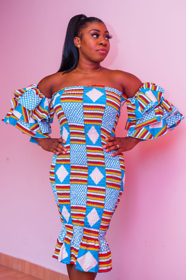 3 Sisters Off Shoulder Dress (Blue)