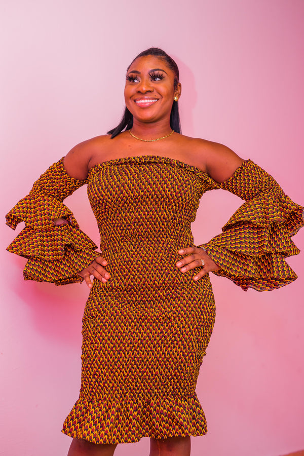 3 Sisters Off Shoulder Dress (Brown)