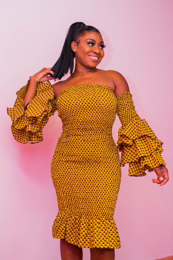 3 Sisters Off Shoulder Dress (Gold)
